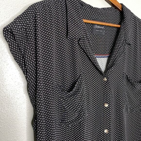 Jachs Girlfriend Women’s 2XL Black & White Polka Dot Heart Button Down Blouse - Picture 3 of 12